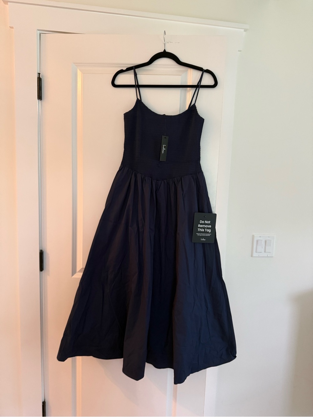 Lulu's Navy Spaghetti-Strap Midi Dress